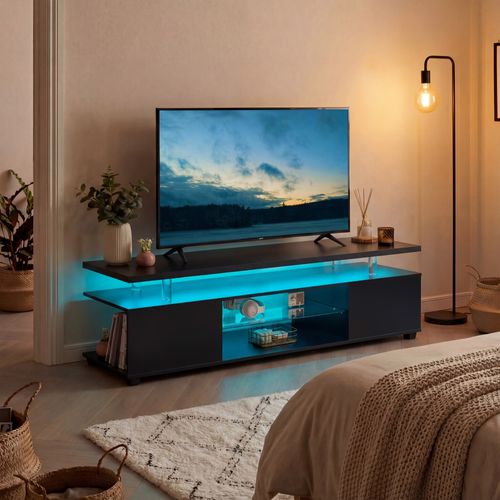 Meuble TV En Bois Reconstitué - Noir - 130x40x48 Cm