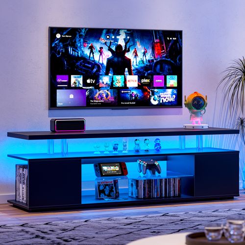 Meuble TV En Bois Reconstitué - Noir - 130x40x48 Cm