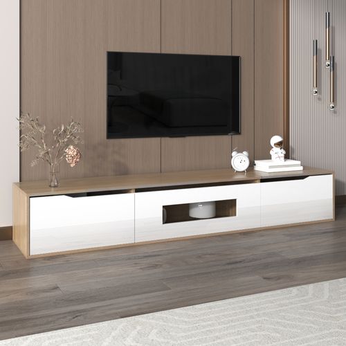 Meuble TV - Particle Board - Blanc Et Bois - 180x30x35 Cm