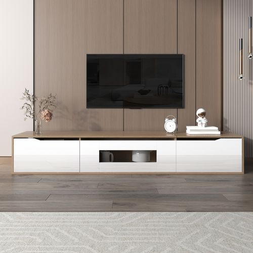 Meuble TV - Particle Board - Blanc Et Bois - 180x30x35 Cm