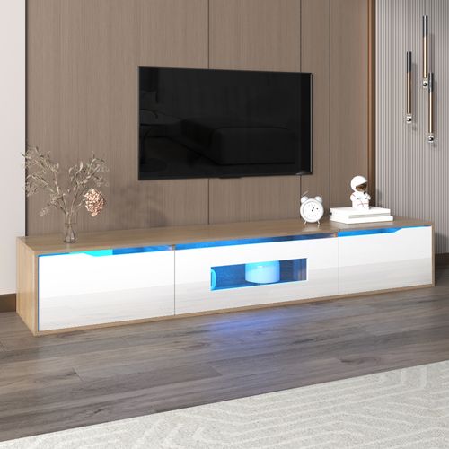 Meuble TV - Particle Board - Blanc Et Bois - 180x30x35 Cm