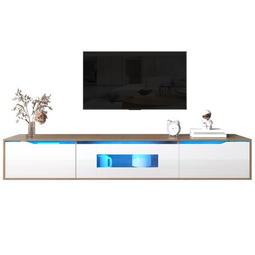 Meuble TV - Particle Board - Blanc Et Bois - 180x30x35 Cm