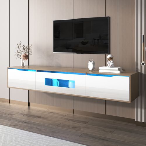 Meuble TV - Particle Board - Blanc Et Bois - 180x30x35 Cm