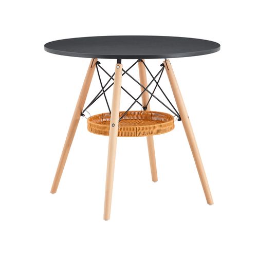 Table À Manger Ronde - Mdf Et Bois Massif - Noir Et Bois - 80x80x71,50 Cm