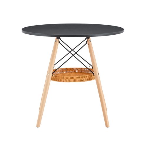 Table À Manger Ronde - Mdf Et Bois Massif - Noir Et Bois - 80x80x71,50 Cm
