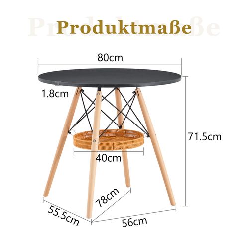 Table À Manger Ronde - Mdf Et Bois Massif - Noir Et Bois - 80x80x71,50 Cm