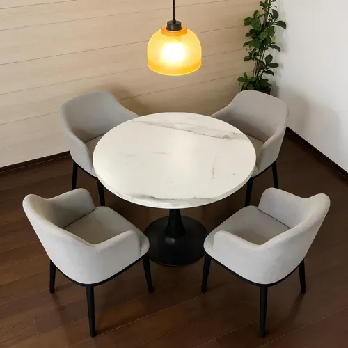 Table À Manger Ronde - Mdf Et Métal - Blanc Et Noir - 80x80x75 Cm
