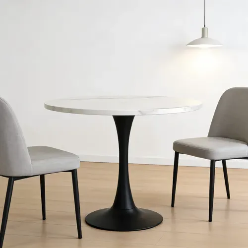 Table À Manger Ronde - Mdf Et Métal - Blanc Et Noir - 80x80x75 Cm