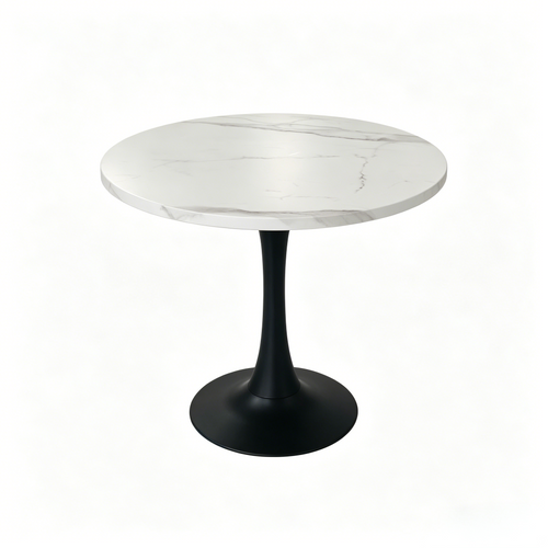 Table À Manger Ronde - Mdf Et Métal - Blanc Et Noir - 80x80x75 Cm