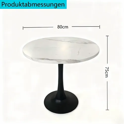Table À Manger Ronde - Mdf Et Métal - Blanc Et Noir - 80x80x75 Cm