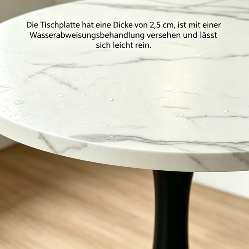 Table À Manger Ronde - Mdf Et Métal - Blanc Et Noir - 80x80x75 Cm