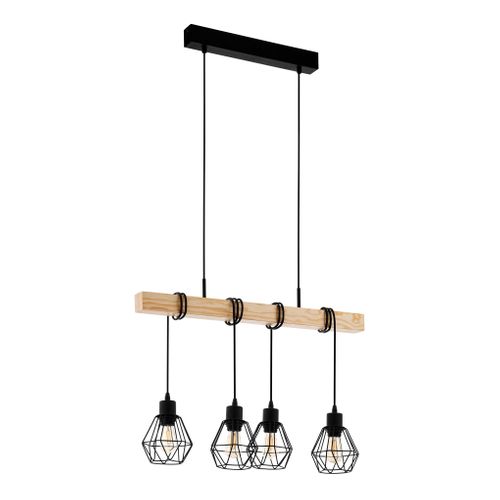 Suspension 4 Lumières TOWNSHEND5  Noir et marron vue 3/4