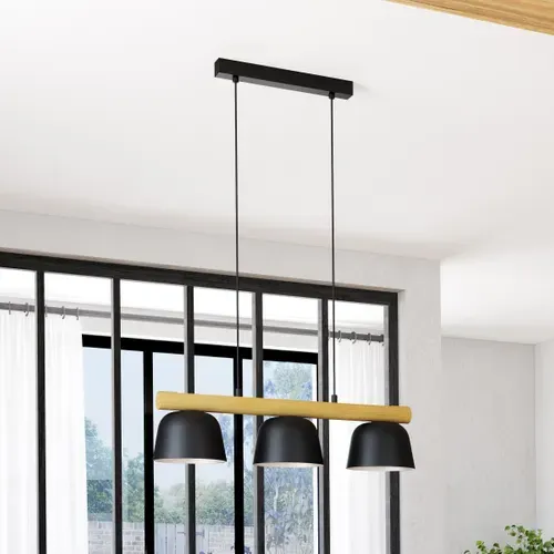 Suspension 3 Lumières H. 110cm SHERBURN Noire et naturel