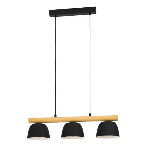 Suspension 3 Lumières H. 110cm SHERBURN Noire et naturel