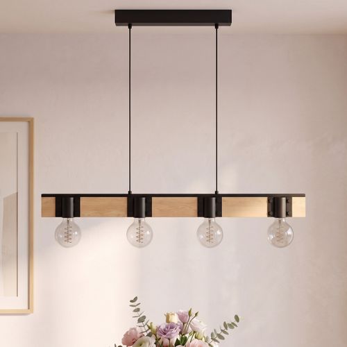 Suspension 4 Lumières H. 110cm BAILRIGG Noire et naturel vue d'ambiance 1