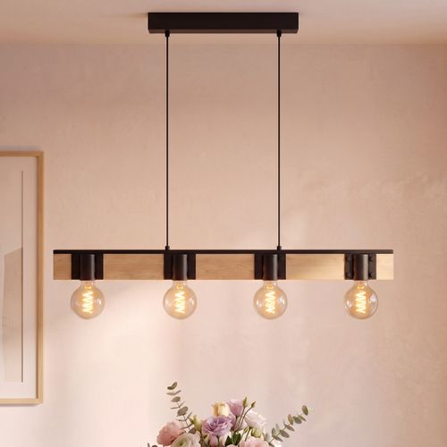 Suspension 4 Lumières H. 110cm BAILRIGG Noire et naturel