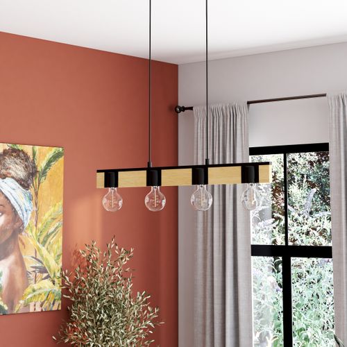 Suspension 4 Lumières H. 110cm BAILRIGG Noire et naturel