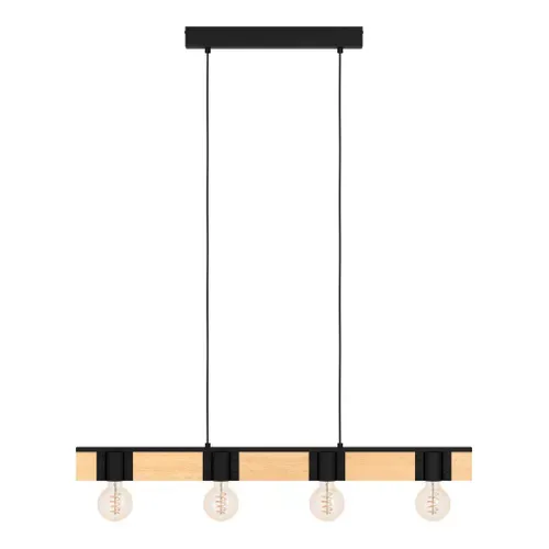 Suspension 4 Lumières H. 110cm BAILRIGG Noire et naturel vue de face