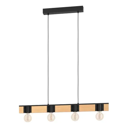 Suspension 4 Lumières H. 110cm BAILRIGG Noire et naturel vue 3/4