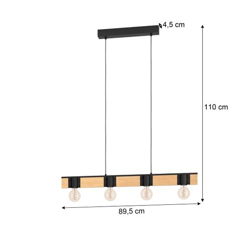 Suspension 4 Lumières H. 110cm BAILRIGG Noire et naturel