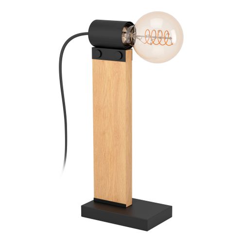 Lampe à poser H.33 cm BAILRIGG Noire et naturel vue 3/4