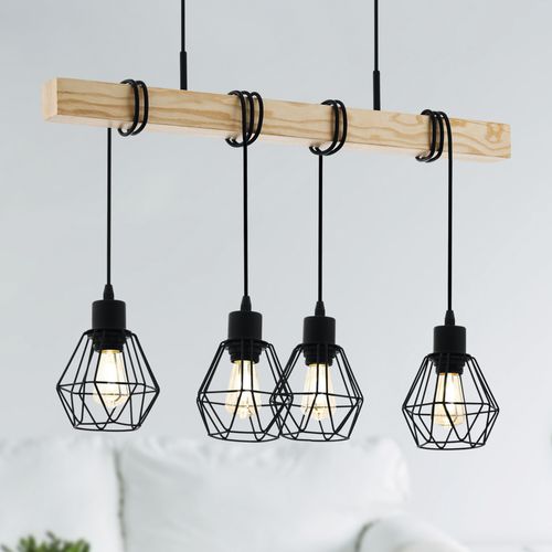 Suspension 4 Lumières L. 70 cm TOWNSHEND5 Noire et marron