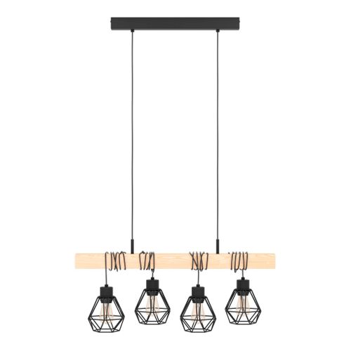 Suspension 4 Lumières L. 70 cm TOWNSHEND5 Noire et marron