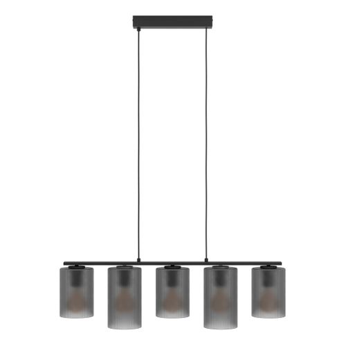 Suspension 5 Lumières H. 110cm COLOMERA Noire et grise mat vue de face