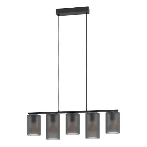 Suspension 5 Lumières H. 110cm COLOMERA Noire et grise mat vue 3/4