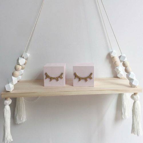 Étagère Suspendue Blanche 38 X 14 Cm, Étagère De Style Rustique En Corde De Bois