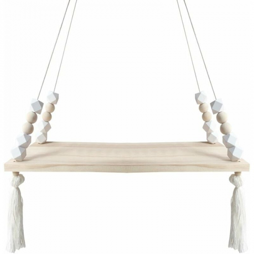 Étagère Suspendue Blanche 38 X 14 Cm, Étagère De Style Rustique En Corde De Bois