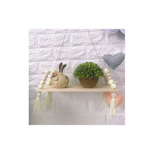 Étagère Suspendue Blanche 38 X 14 Cm, Étagère De Style Rustique En Corde De Bois