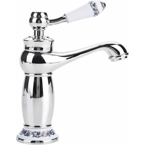 Robinet De Lavabo En Laiton Et Porcelaine Bleu Et Blanc Vintage