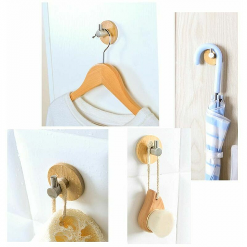 Lot De 4 Crochets Adhésifs En Bambou Pour Mur De Salle De Bain Et De Cuisine