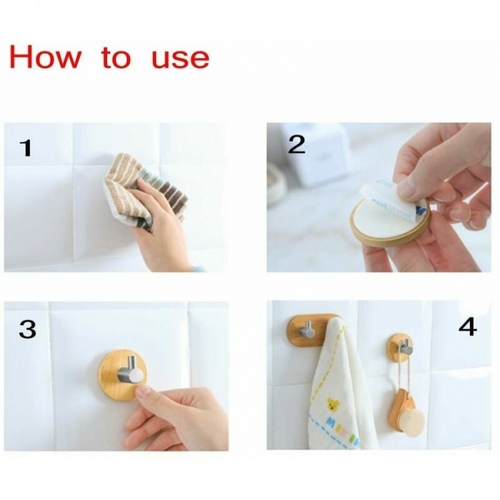 Lot De 4 Crochets Adhésifs En Bambou Pour Mur De Salle De Bain Et De Cuisine