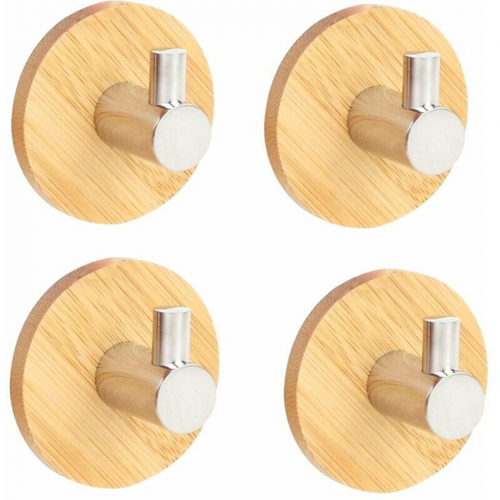 Lot De 4 Crochets Adhésifs En Bambou Pour Mur De Salle De Bain Et De Cuisine