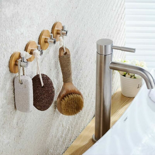 Lot De 4 Crochets Adhésifs En Bambou Pour Mur De Salle De Bain Et De Cuisine