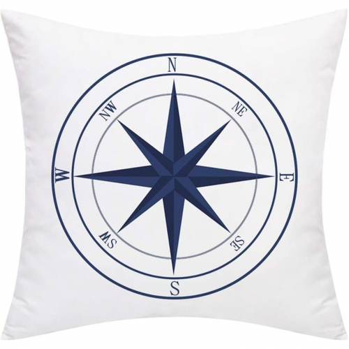 Lot De 4 Housses De Coussin Nautiques - Motif Ancre Marine - Navigation - Boussole - 45 X 45 Cm