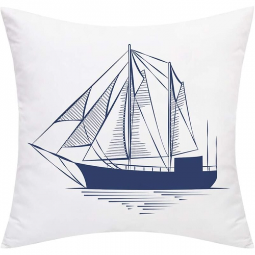 Lot De 4 Housses De Coussin Nautiques - Motif Ancre Marine - Navigation - Boussole - 45 X 45 Cm