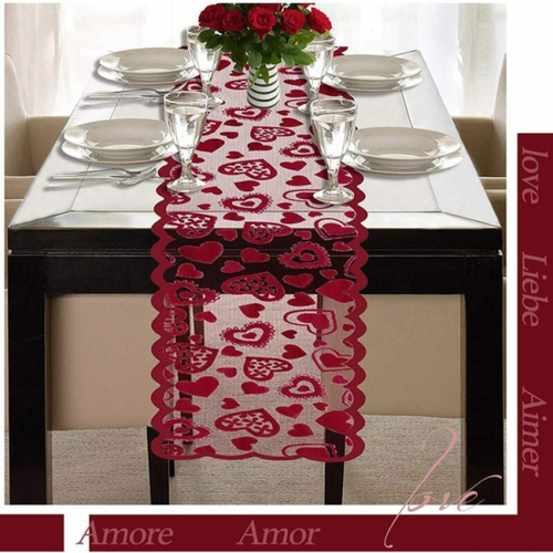 Chemin De Table Saint Valentin Decoration Napperon Cœur Set De Table Rouge Nappe De Table Rectangu