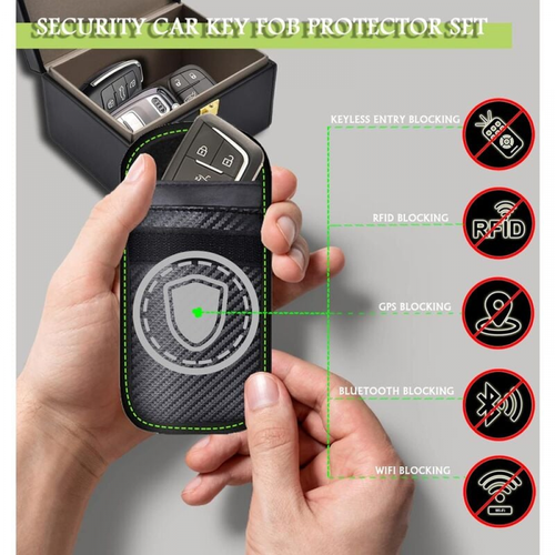 Boîte Anti-RFID + 2 Pochettes Faraday – Protection Keyless Go Voiture, Étui Blocage Signal Anti-Piratage, Cuir Élégant