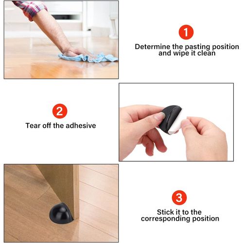 Arrêts De Portes - Noir, Lot De 4 Arrêts Et Butées De Porte En Acier Inoxydable Avec Pare-chocs