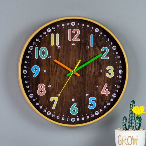 Horloge Murale Enfant VINILITE 30 Cm - Silencieuse Sans Tic-Tac - Design Moderne Jaune Et Chiffres Colorés