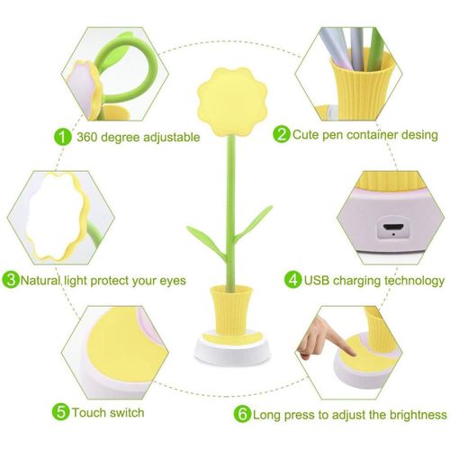 Lampe De Bureau Pour Enfants（jaune）,lampe De Bureau Rechargeable Créative LED Protection Des Yeux