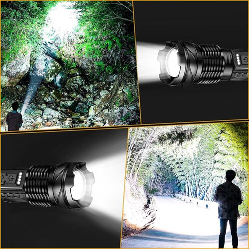 Lampe Torche LED Ultra Puissante, 7200mAH/ 6000 Lumens Lampe de Poche Rechargeable, Étanche IPX4, 6 Modes USB Torche pour Camping/Randonnée/Urgence/Coupure de Courant NPTERBL