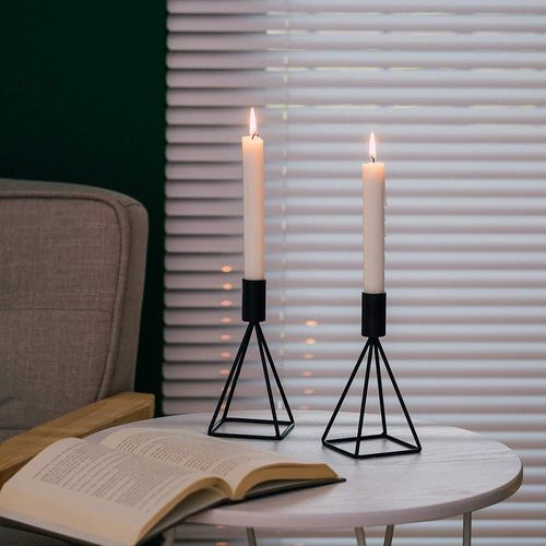 Lot De 2 Bougeoirs Métal Géométrique Noir - Design Vintage, Hauteurs 17cm Et 24cm - Parfait Pour Décoration De Table, Mariage, Salon Ou Cadeau