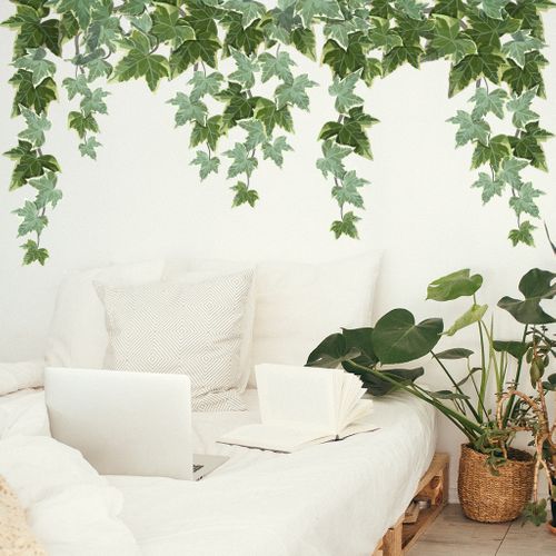 Stickers Muraux Vigne Verte Avec Oiseaux - Autocollants Plantes Suspendues | PVC Mat, Amovible, Pour Salon/chambre