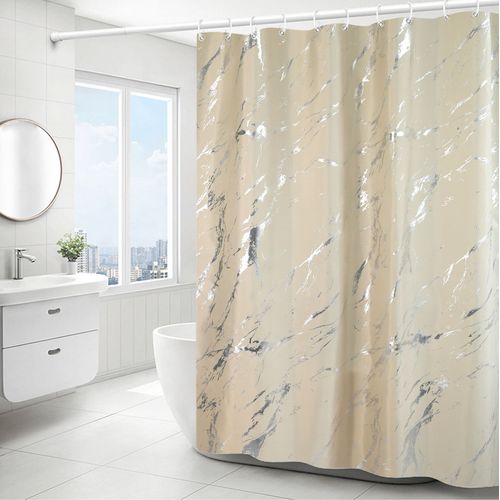 Beige Simple Silver Marbled Shower Curtain - 180*180cm,, Rideau De Douche En Polyester Lavable