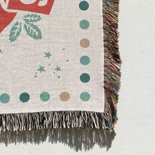 Couverture Tricotée Marché De Noël Décorée Avec Des Franges Bohême - 160x131 Cm