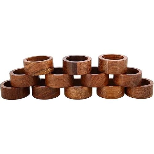 Lot De 12 Ronds De Serviette En Bois D'acacia Artisanaux - Décoration De Table élégante, Diamètre 5.1 Cm - 11
